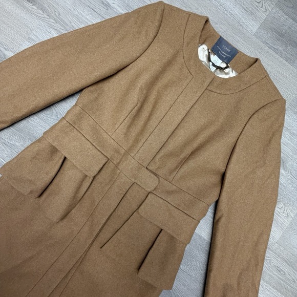 J.CREW Jackets & Blazers - J.Crew Nello Gori Wool Cashmere Blend Peplum Long Coat Womens 6 Camel Brown